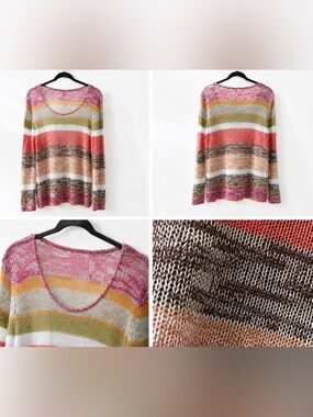 Coastal Boho Striped Rainbow Sweater Festival Crochet Sweater Beach Cover Up XS